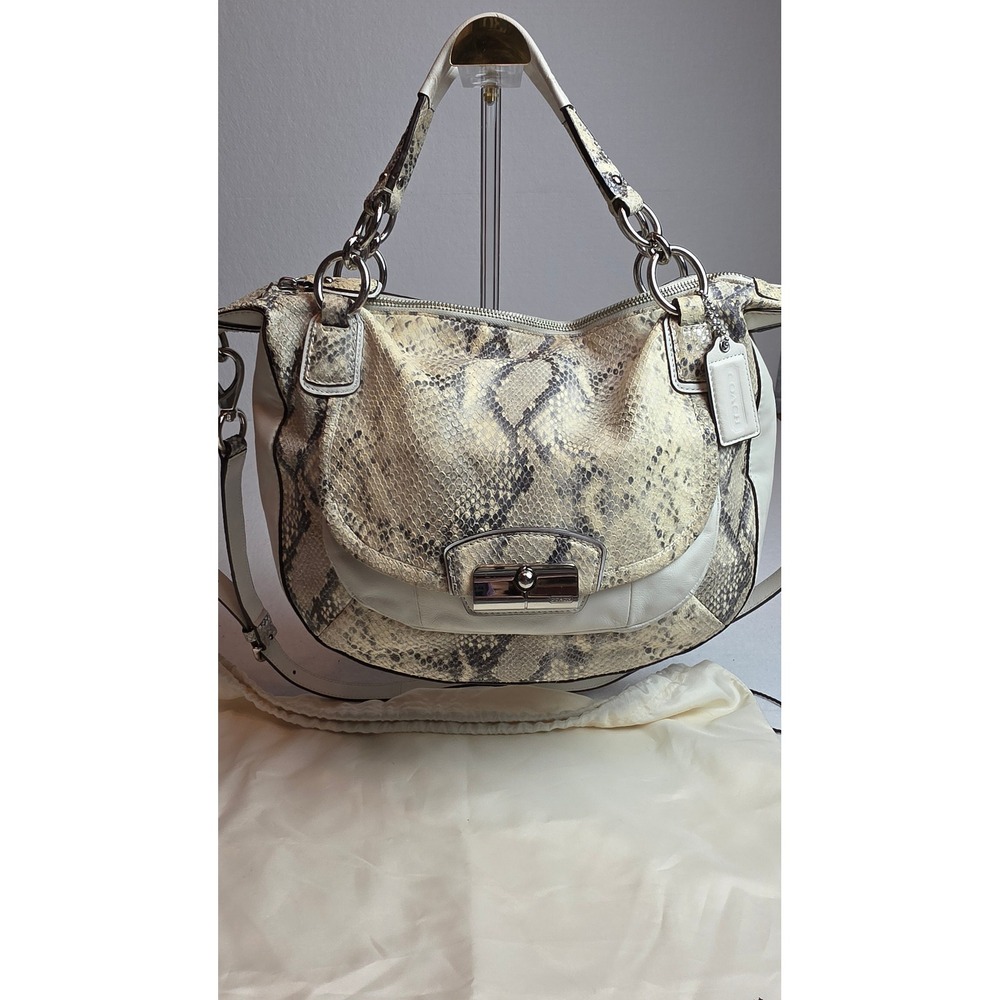 Coach Kristin Spectator Ivory Leather Python Embossed Hobo Bag 19328